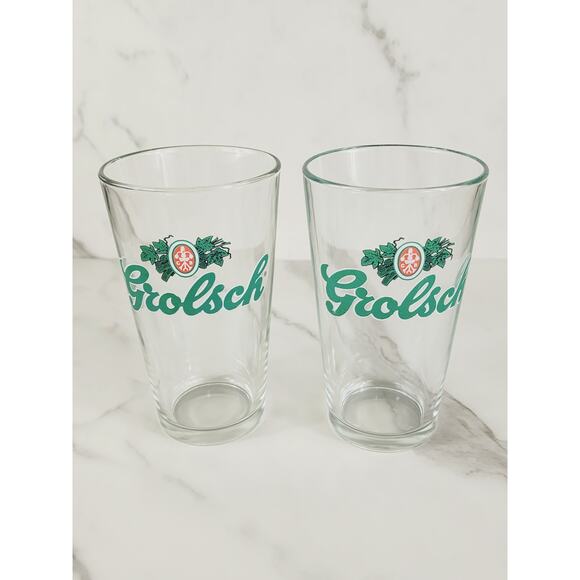 Dutch Grolsch Brewery Pint Beer Clear Glass 16oz Drinkware 5 1/2" Tumbler x2 - Picture 1 of 12
